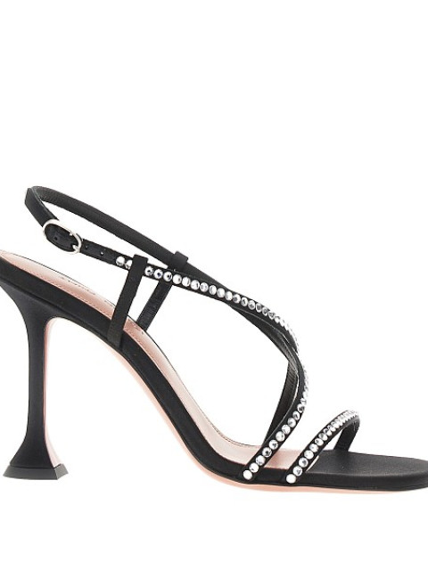 [Amina Muaddi] Sandals SS26 SALLYSANDAL95SATIN CRYSTALSBLACK-BLACK
