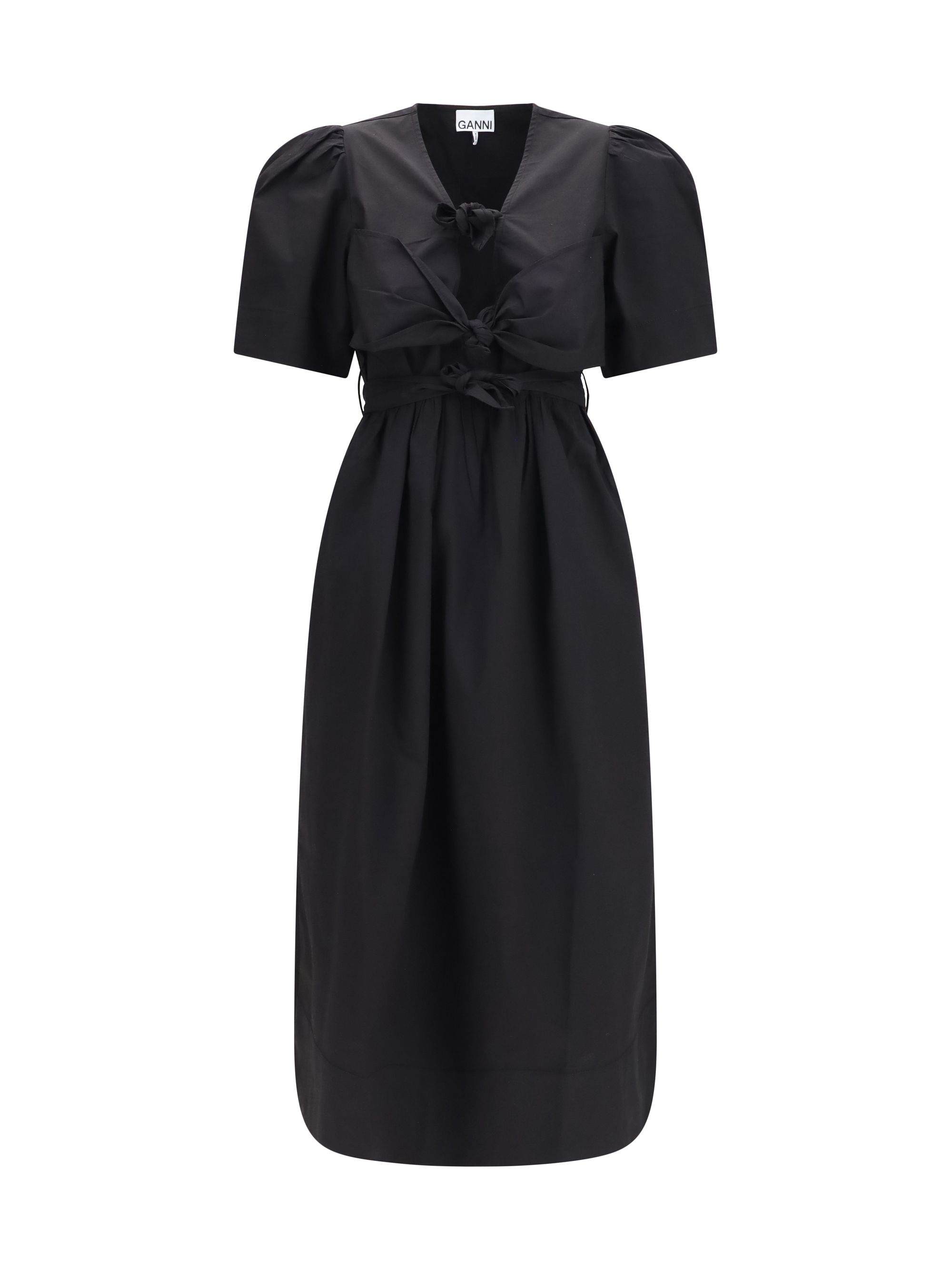 Midi Dress with bows and puff shoulders