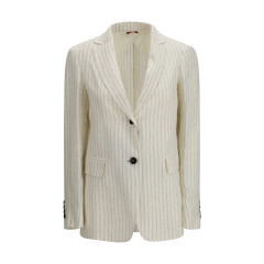Single-Breasted pinstriped linen Blazer