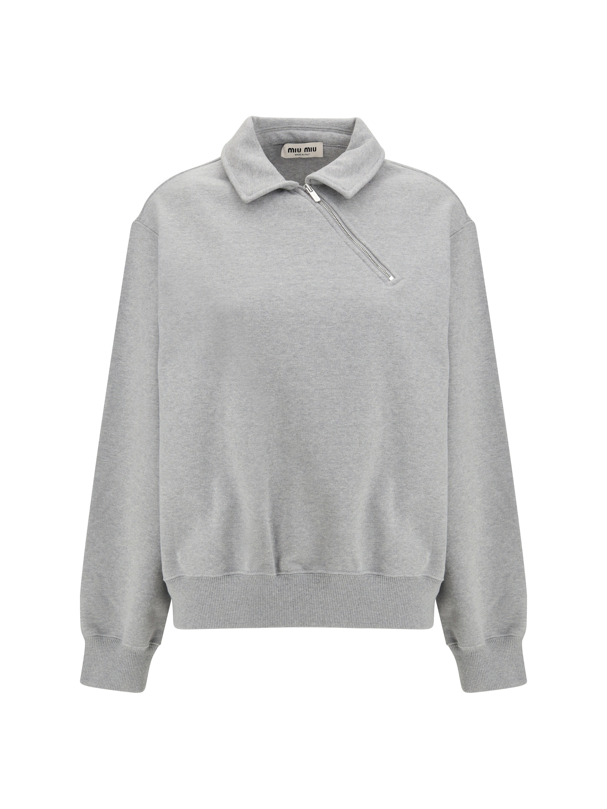 Sweatshirt with oblique zip closure