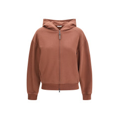 Hooded smooth cotton Sweatshirt with shiny zipper pull