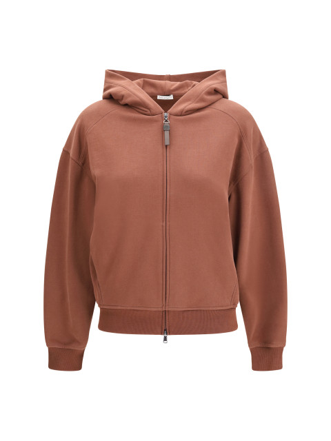 Hooded smooth cotton Sweatshirt with shiny zipper pull