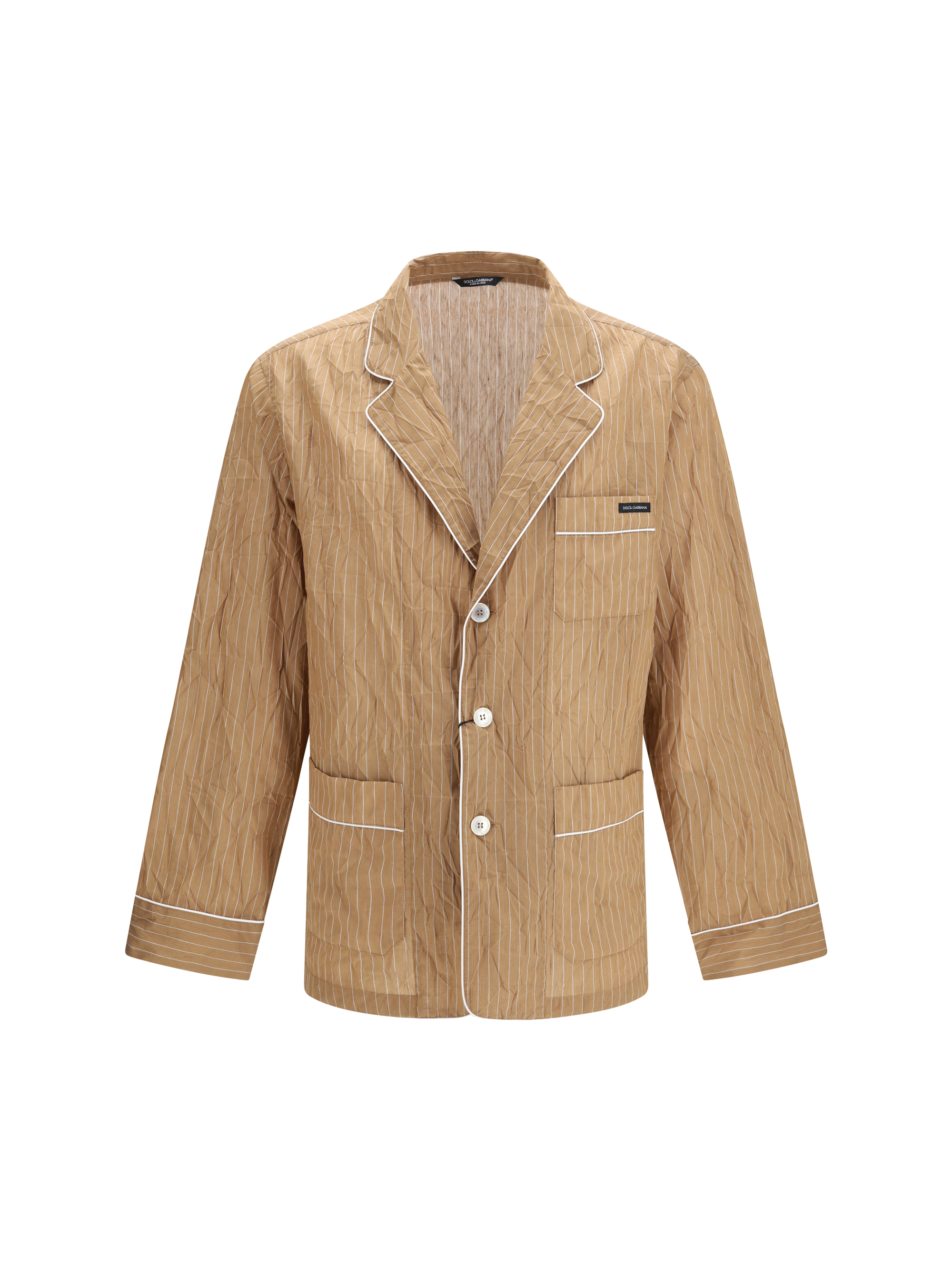 Vanity Shirt-style robe in froissé striped fabric