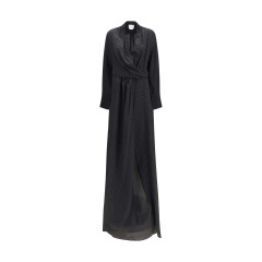 Criss Cross polka-dot silk crepe de chine long Dress