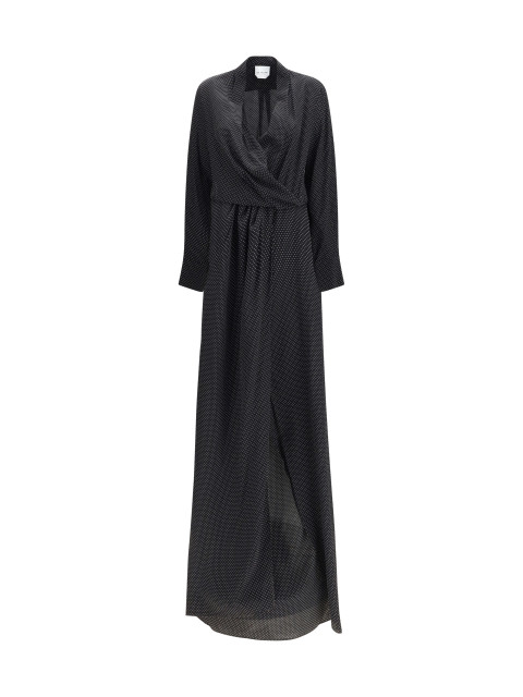 Criss Cross polka-dot silk crepe de chine long Dress