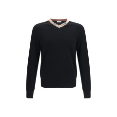 Check trim wool Sweater