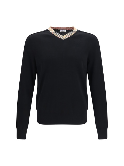 Check trim wool Sweater