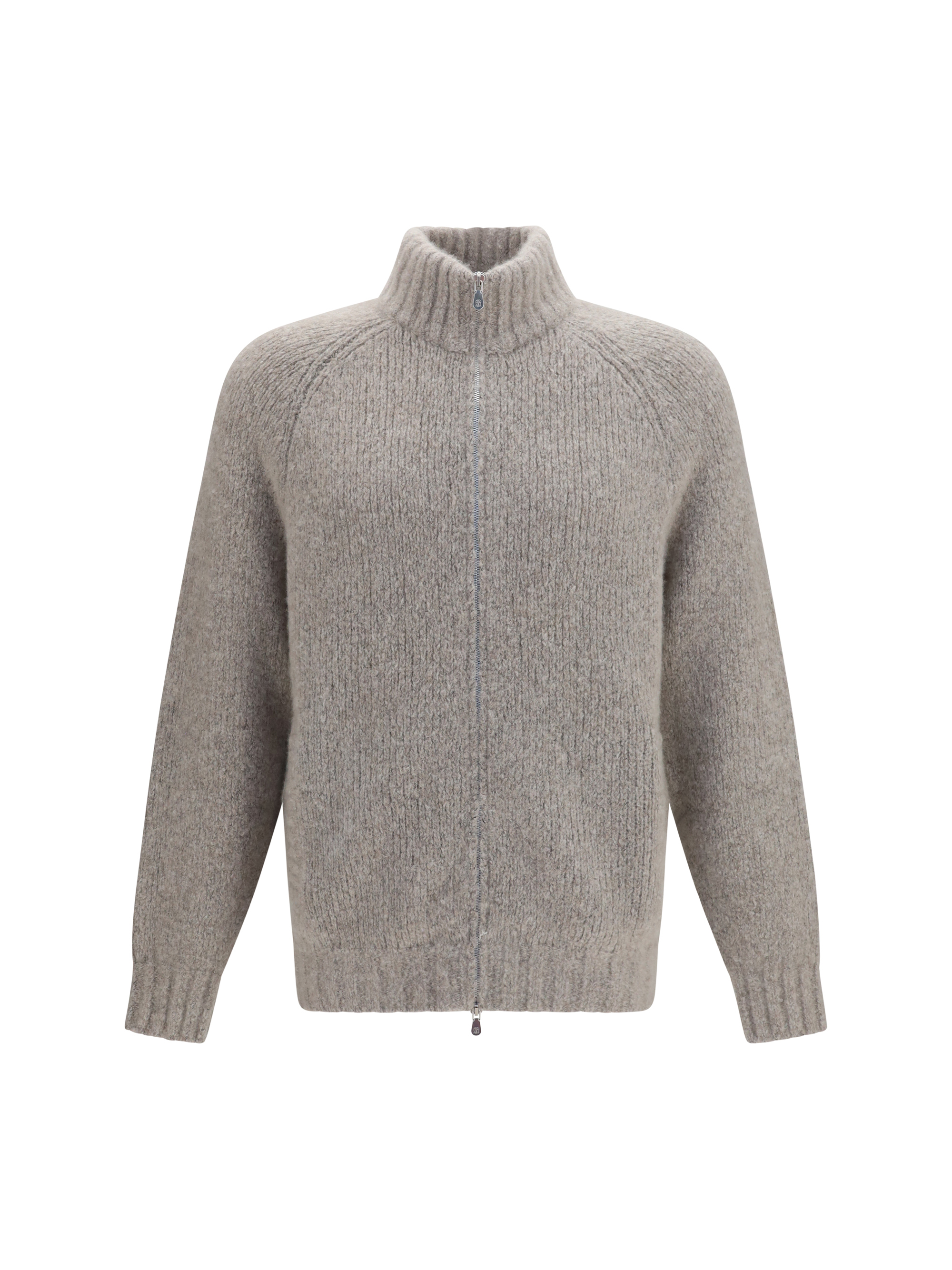 High-neck cashmere and silk Cardigan with zip
