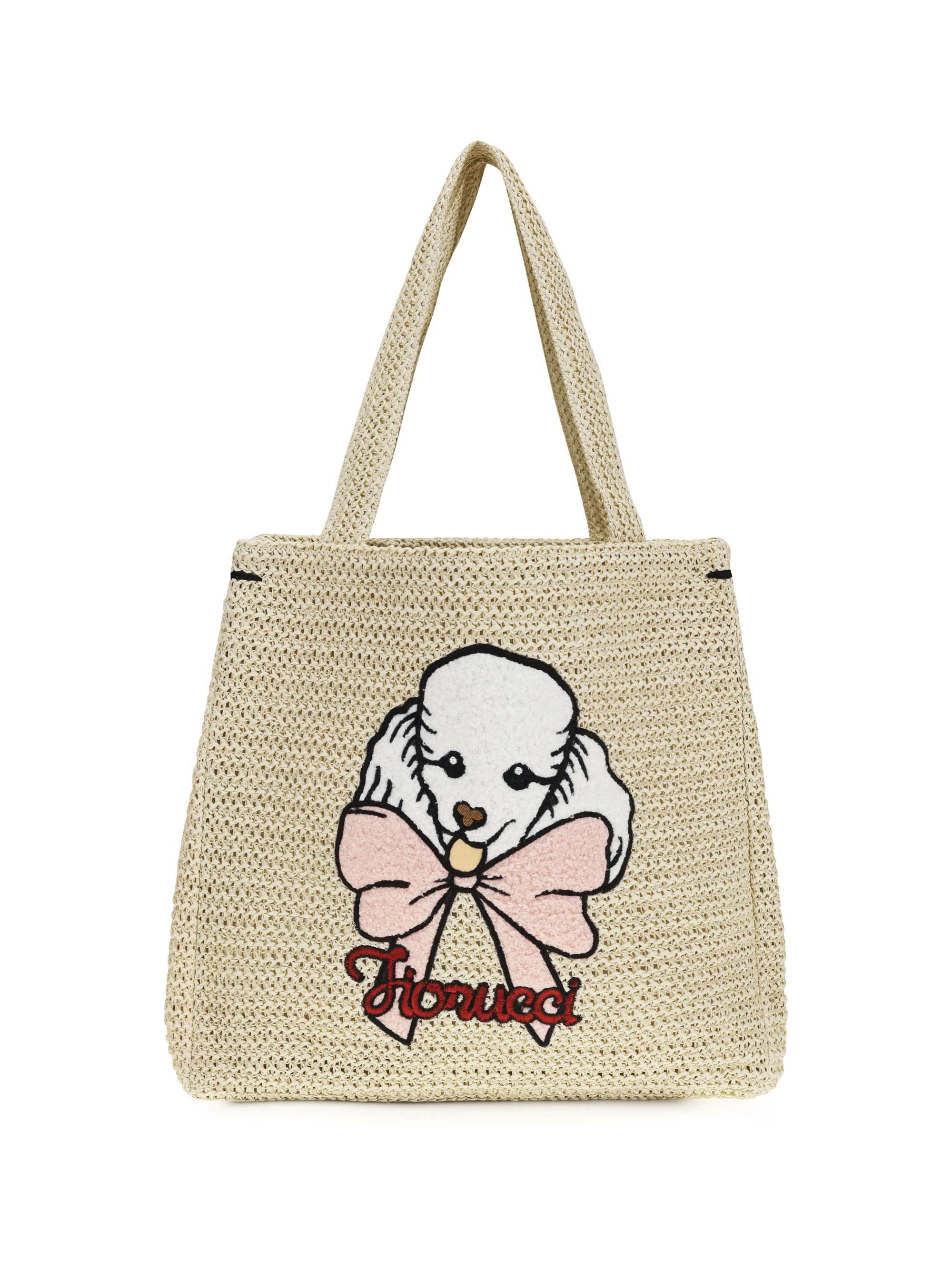 Raffia Tote Bag with poodle