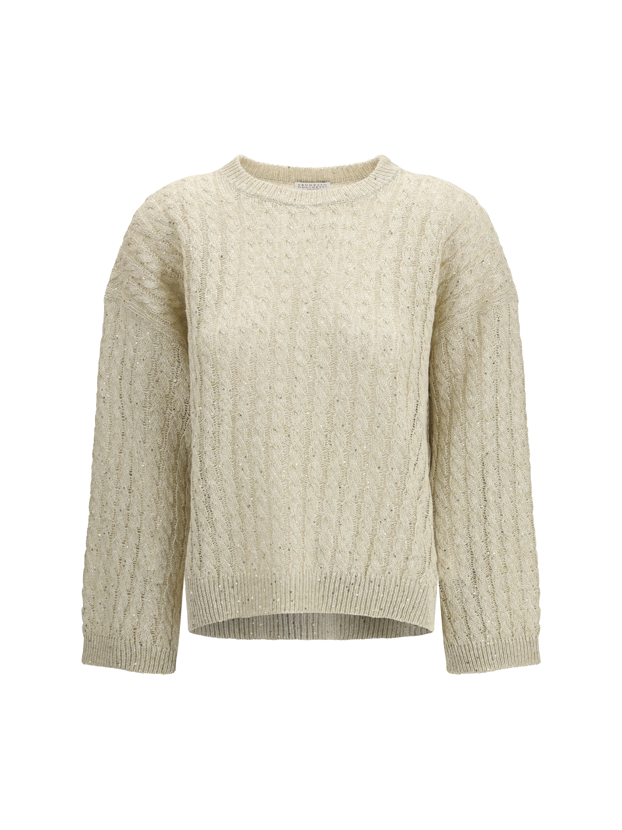 Dazzling Cable linen Sweater with openwork ribbing