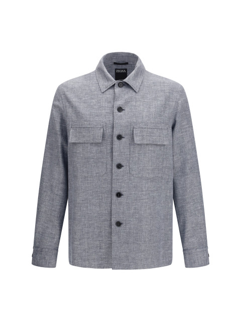 Crossover Shirt Jacket in linen wool and silk
