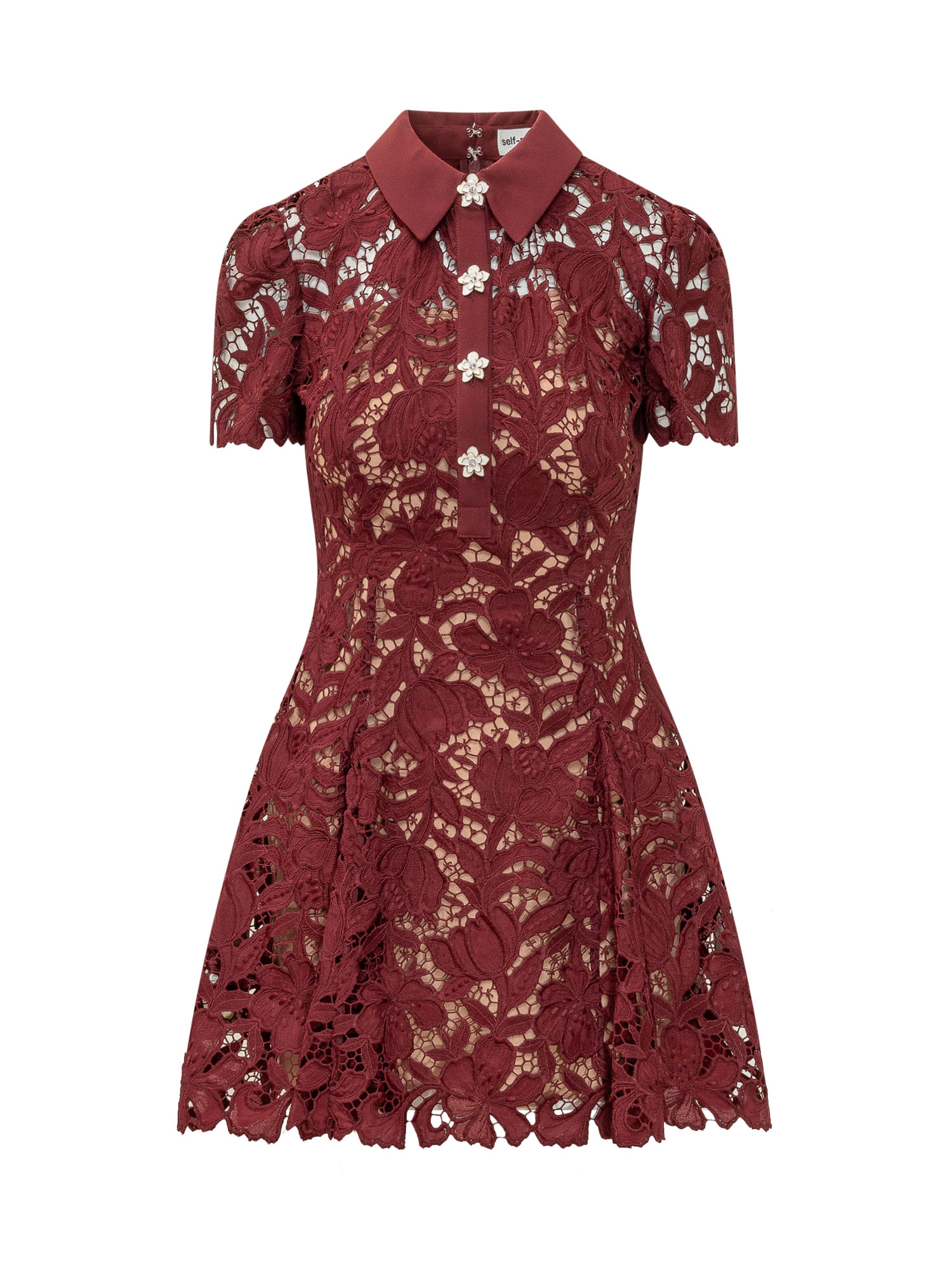 [Self-portrait] Short sleeve dress FW26 PF26111SABU BURGUNDY