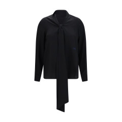 Silk Blouse with embroidered logo and scarf detail
