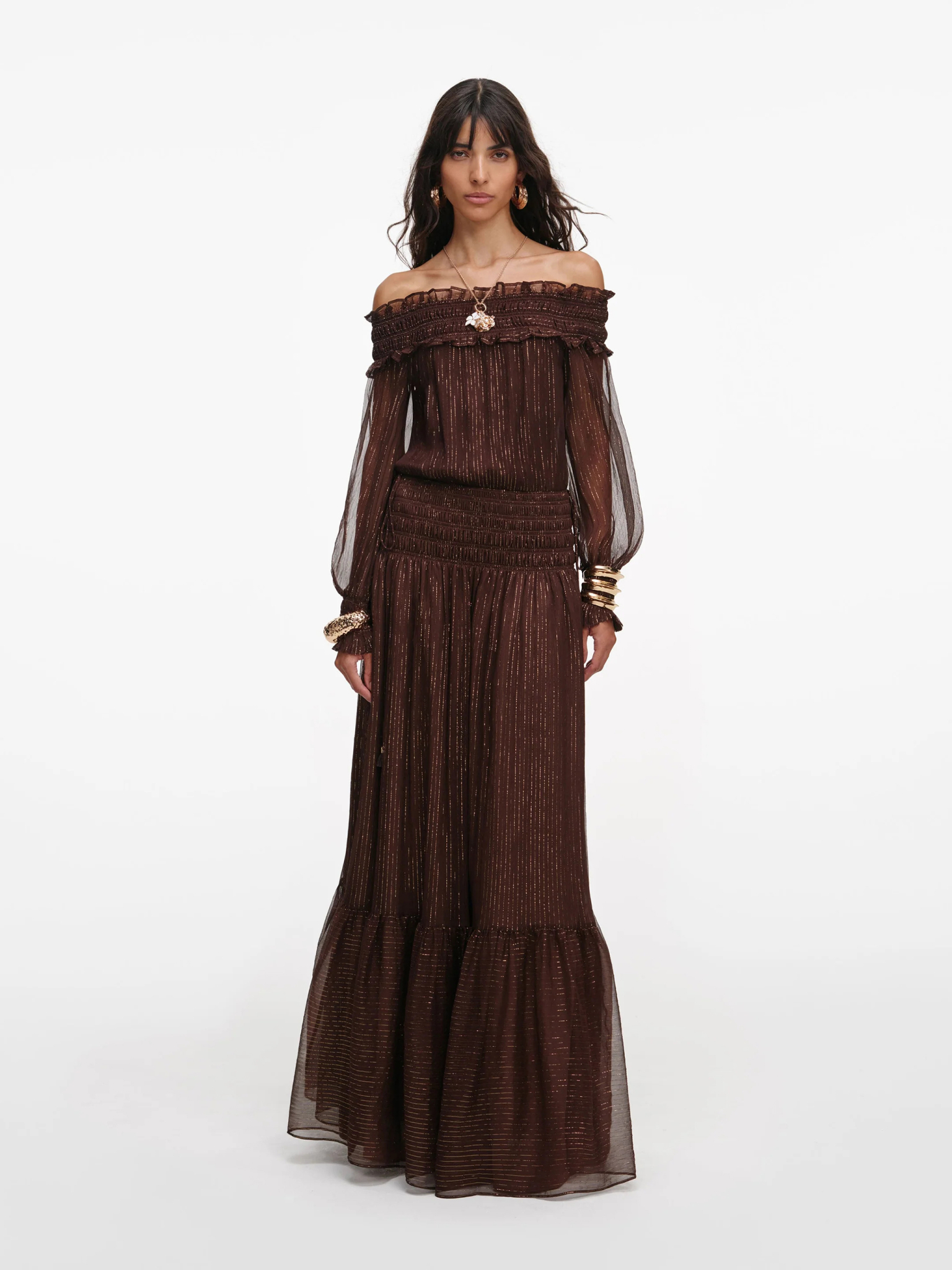 [SELF PORTRAIT] Long sleeve dress SS26 RS26156XABRBROWN