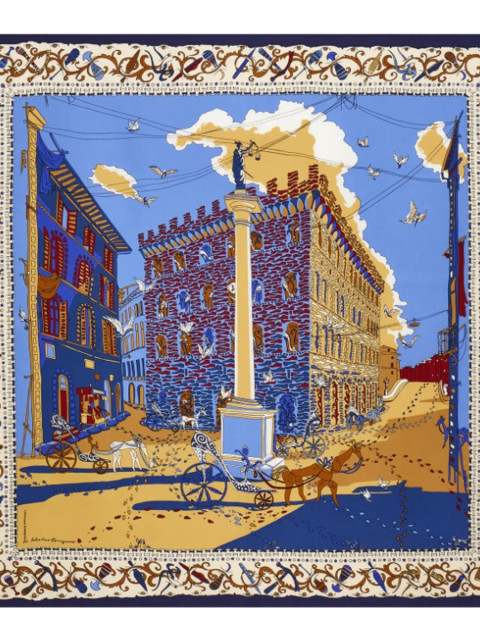 [Salvatore Ferragamo] Scarf FW26 792623311595NAVY/CAMMELLO