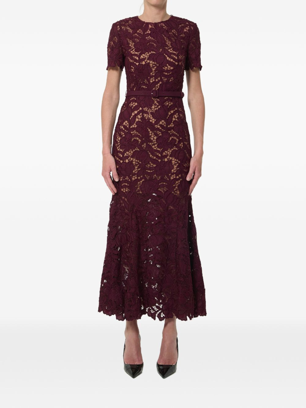 [Self - portrait] Short sleeve dress FW26 PF26-107M-BUBURGUNDY