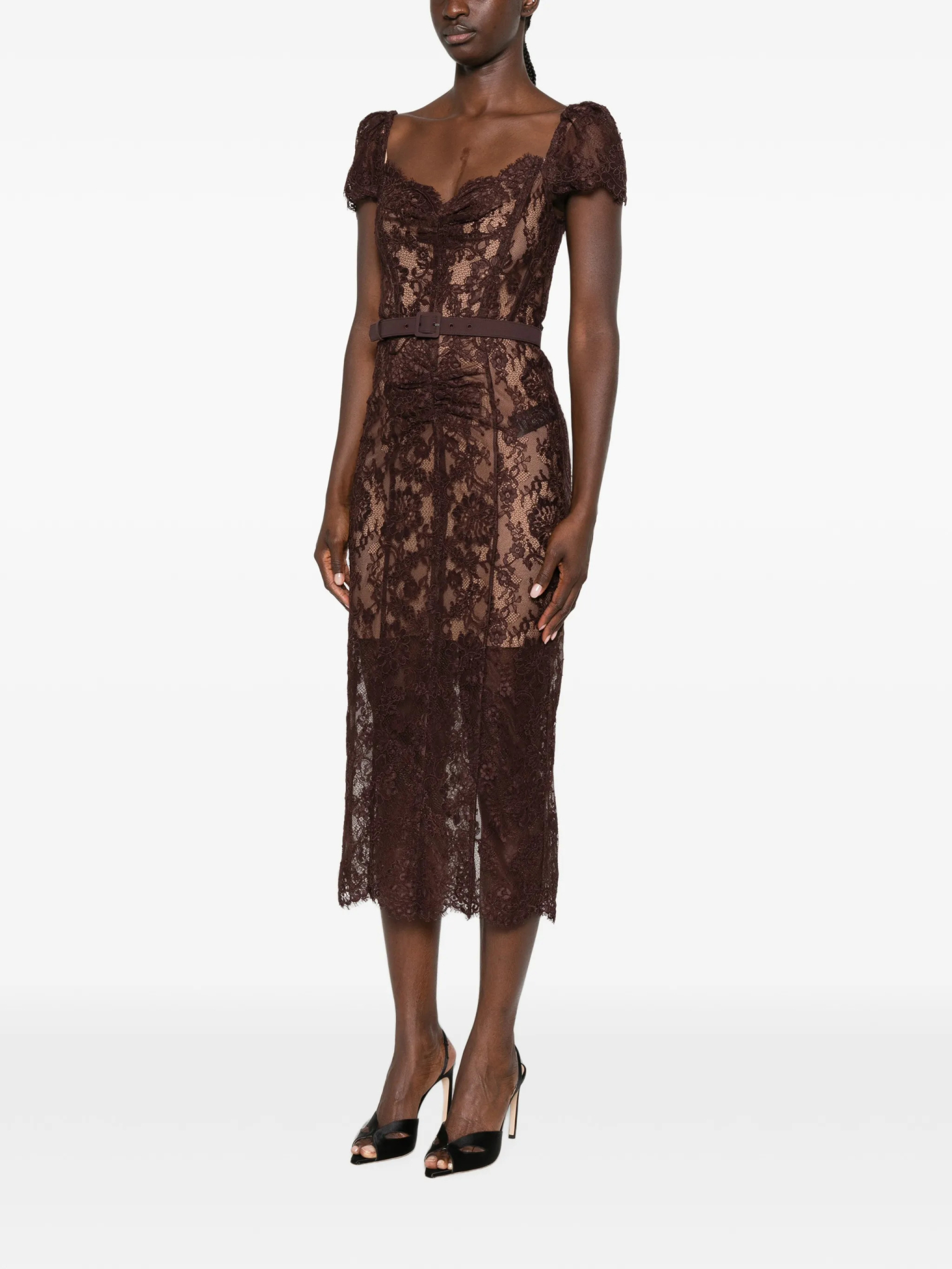 [SELF PORTRAIT] Short sleeve dress FW26 PF26099MABRBROWN