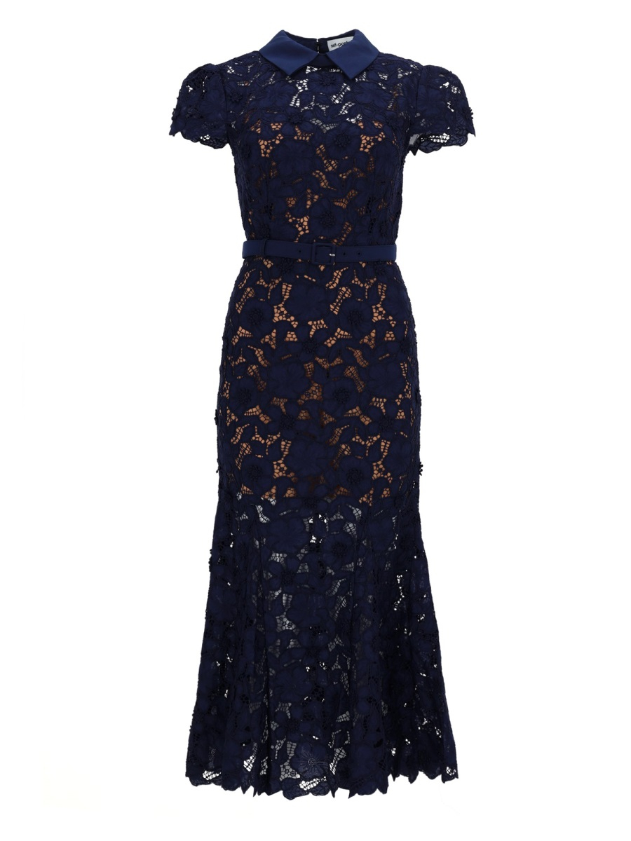 [Self-portrait] Short sleeve dress SS26 RS26-171M-N_NAVY