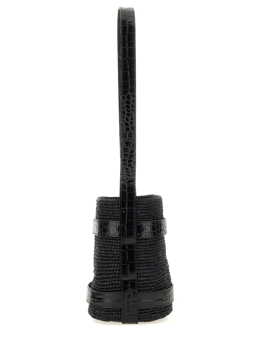 [MANEBI] Shoulder bag SS24 L9.8CT_RAFFIA&LEATHERBLACK&BLACK