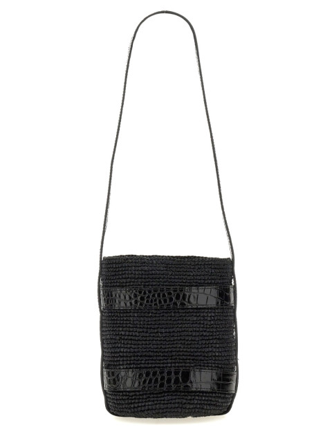 [MANEBI] Shoulder bag SS24 L9.8CT_RAFFIA&LEATHERBLACK&BLACK