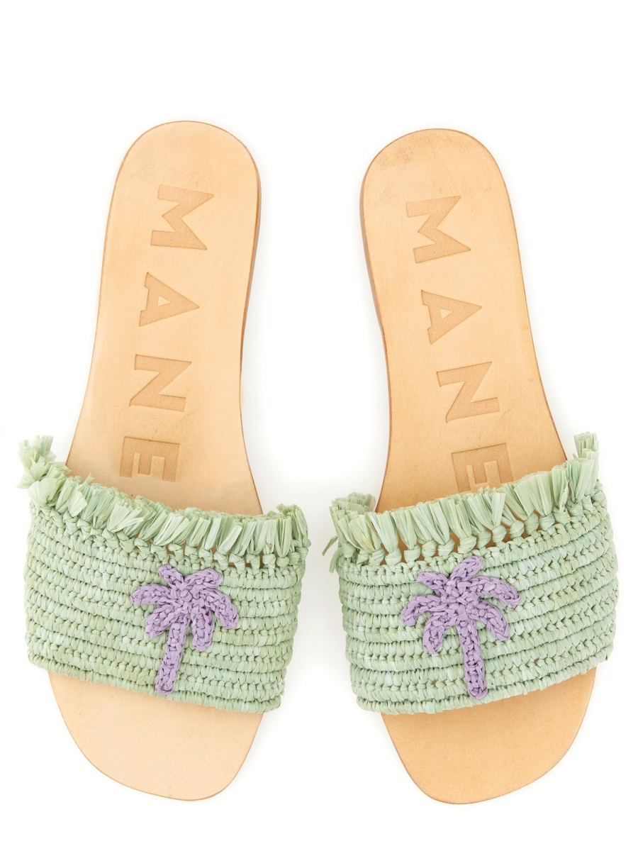 [MANEBI] Sandals SS24 P5.6Y0_FRINGEDKNOTSRAFFIASAGEWITHWISTERIALILACPALM