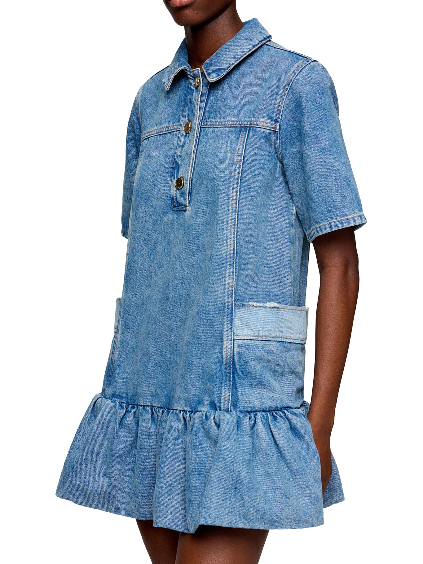 [GANNI] Short sleeve dress SS26 A1030482567 MID BLUE VINTAGE