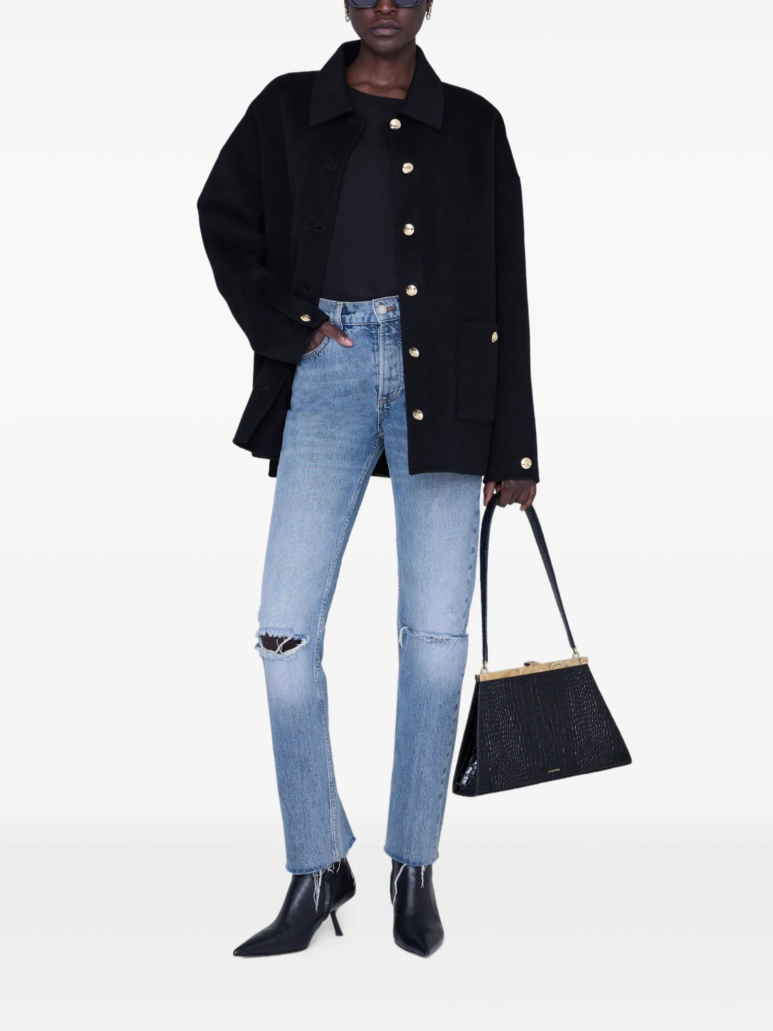 [Anine Bing] T-shirts Long Sleeve FW25 A0811501BLK26