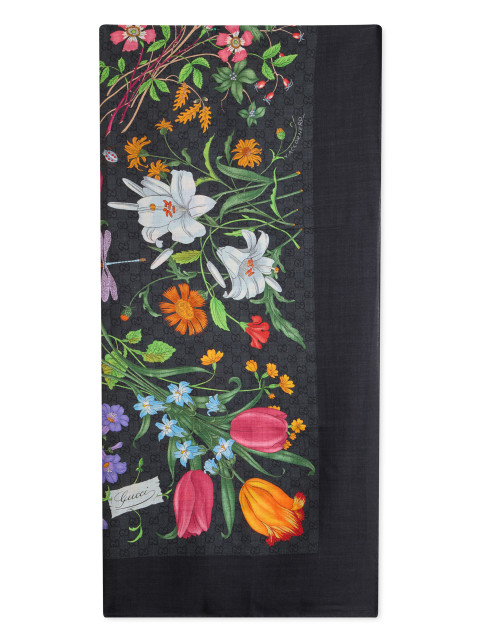 Printed scarf in silk and wool