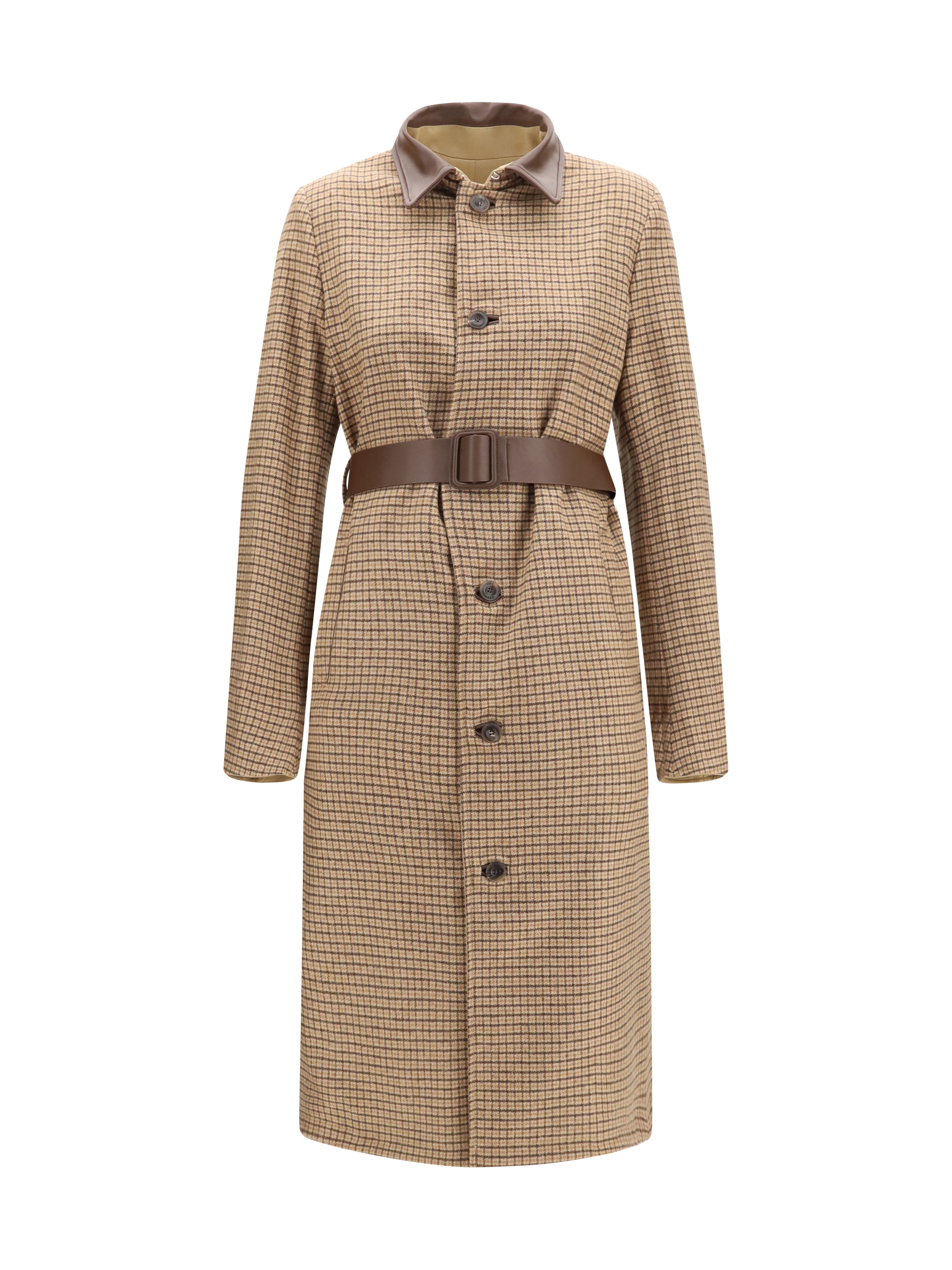Reversible cotton gabardine and cashmere Pied-de-Poule Trench Coat