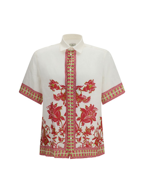 Linen shirt with floral print and short sleeves