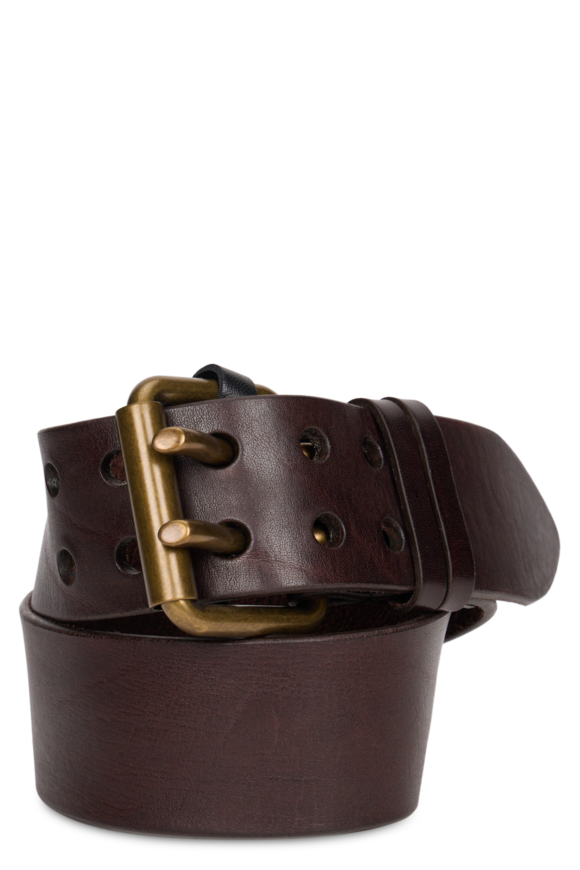 Leather belt with gold buckle