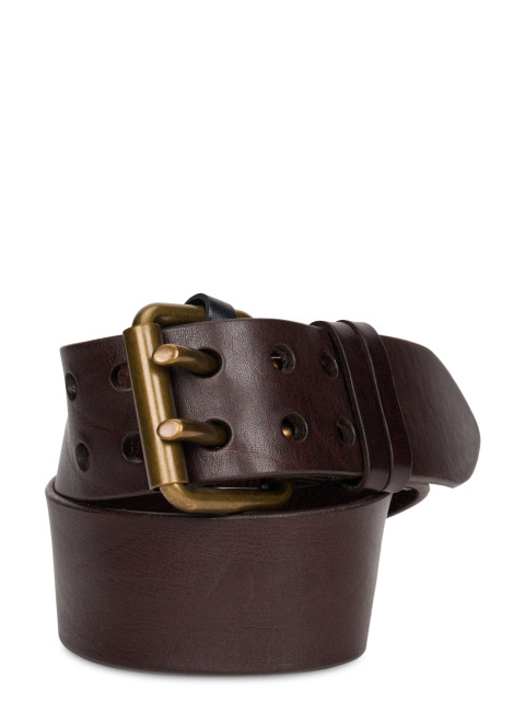Leather belt with gold buckle