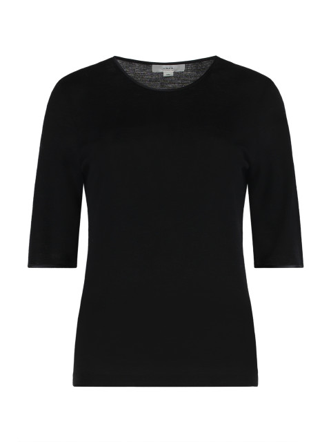 Wool t-shirt with elbow-length sleeves and satin finishes