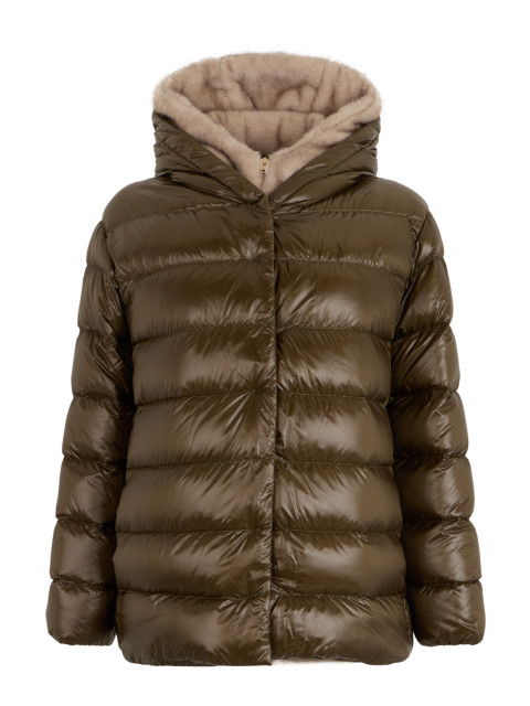 Padded jacket with hood with synthetic fur