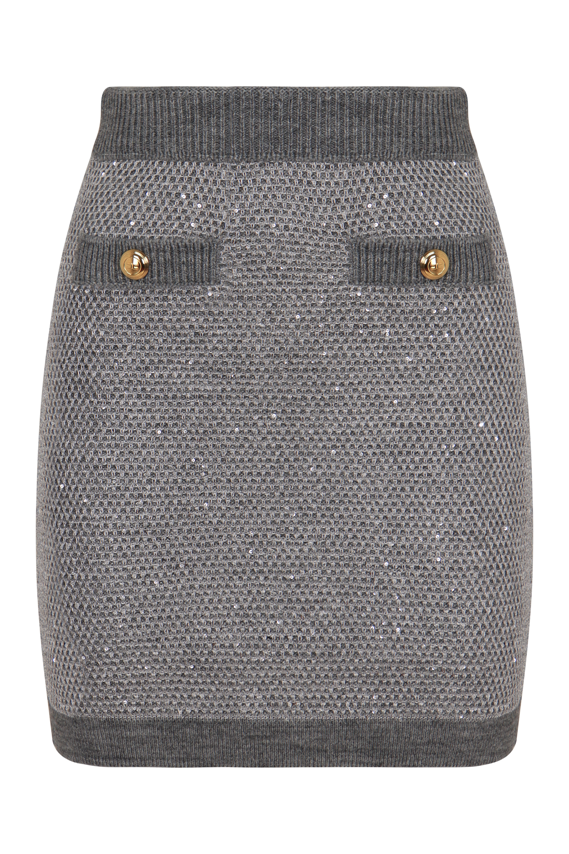 Gonna in maglia con paillettes traducendo dall'italiano all'inglese diventa: "Sweater with sequins".