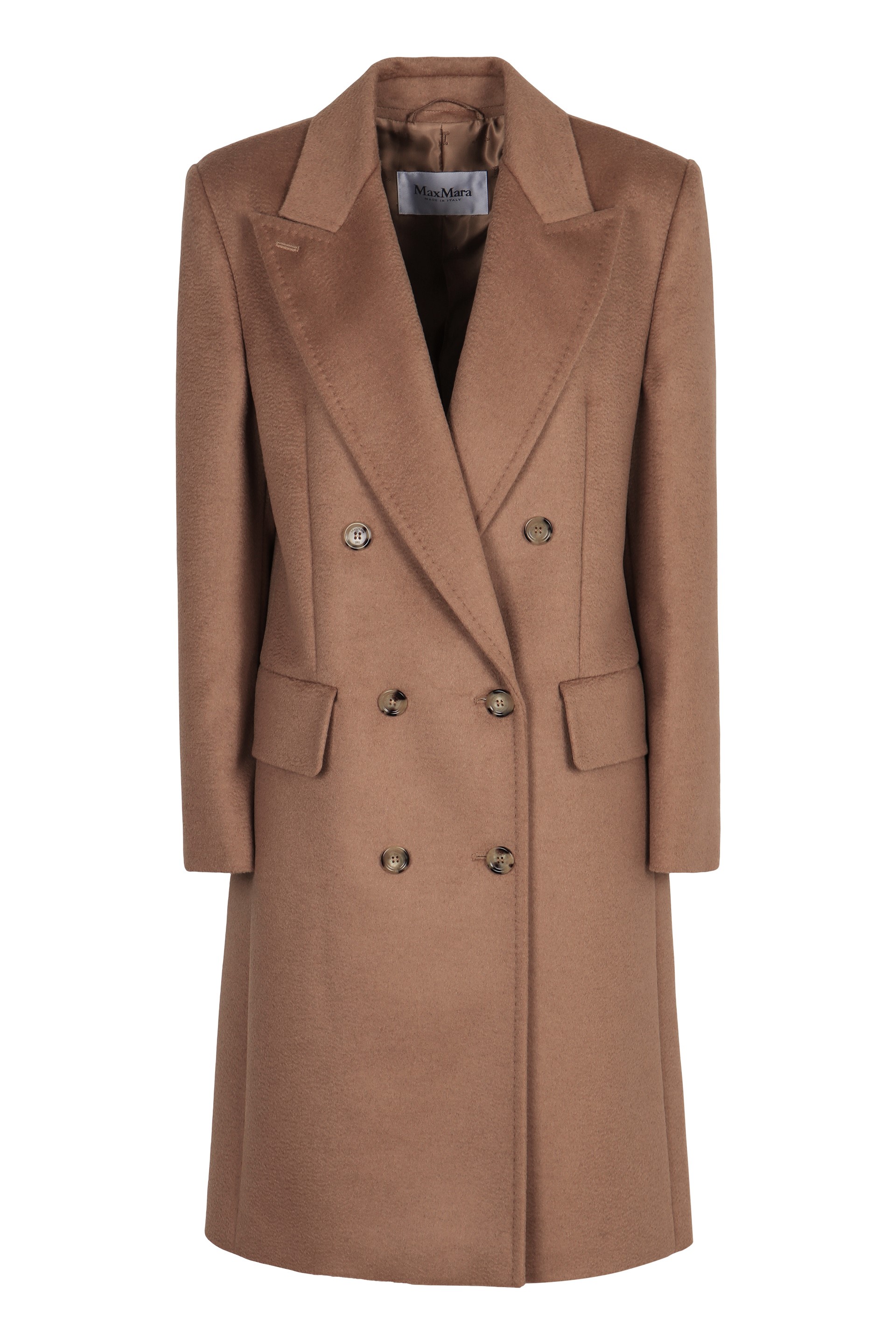 Double-breasted coat in camel