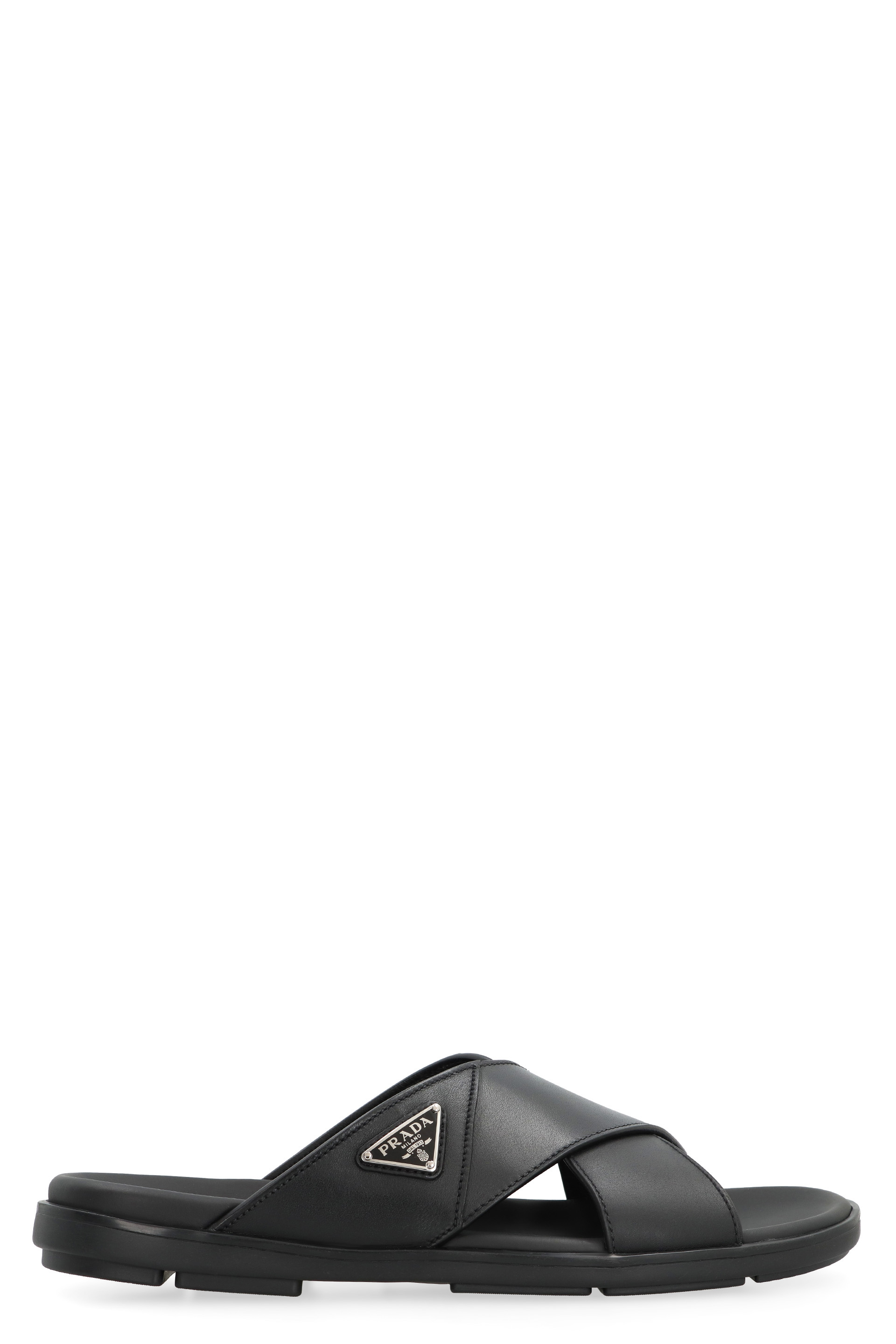 Leather slides with logo