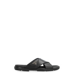 Leather slides with logo