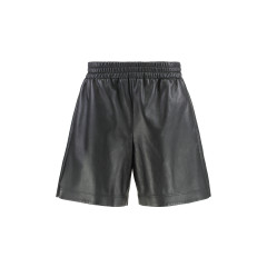 Leather shorts paired with jersey fabric