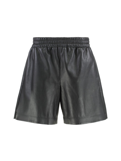 Leather shorts paired with jersey fabric
