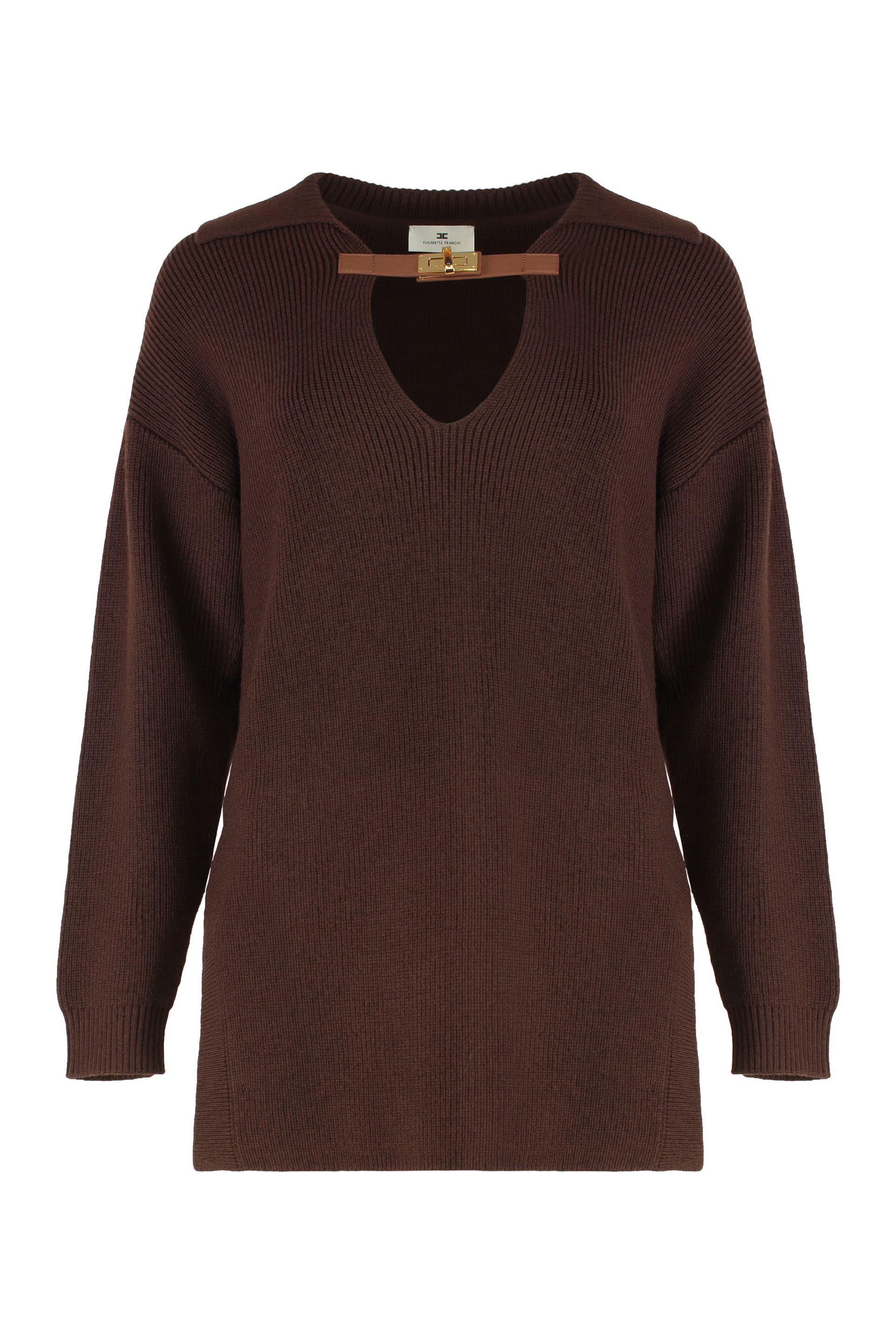 Sweater in mixed wool with a jewel strap