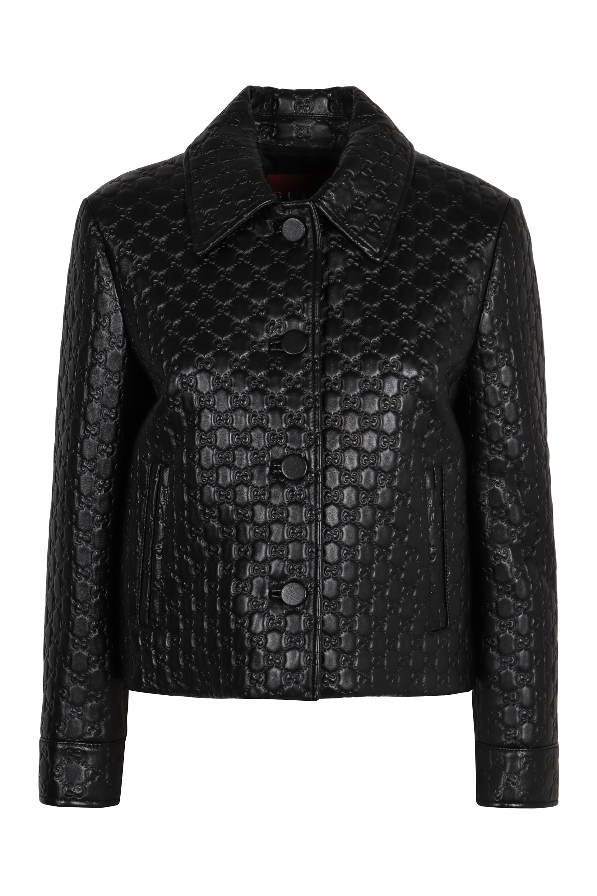 Leather jacket with GG in relief