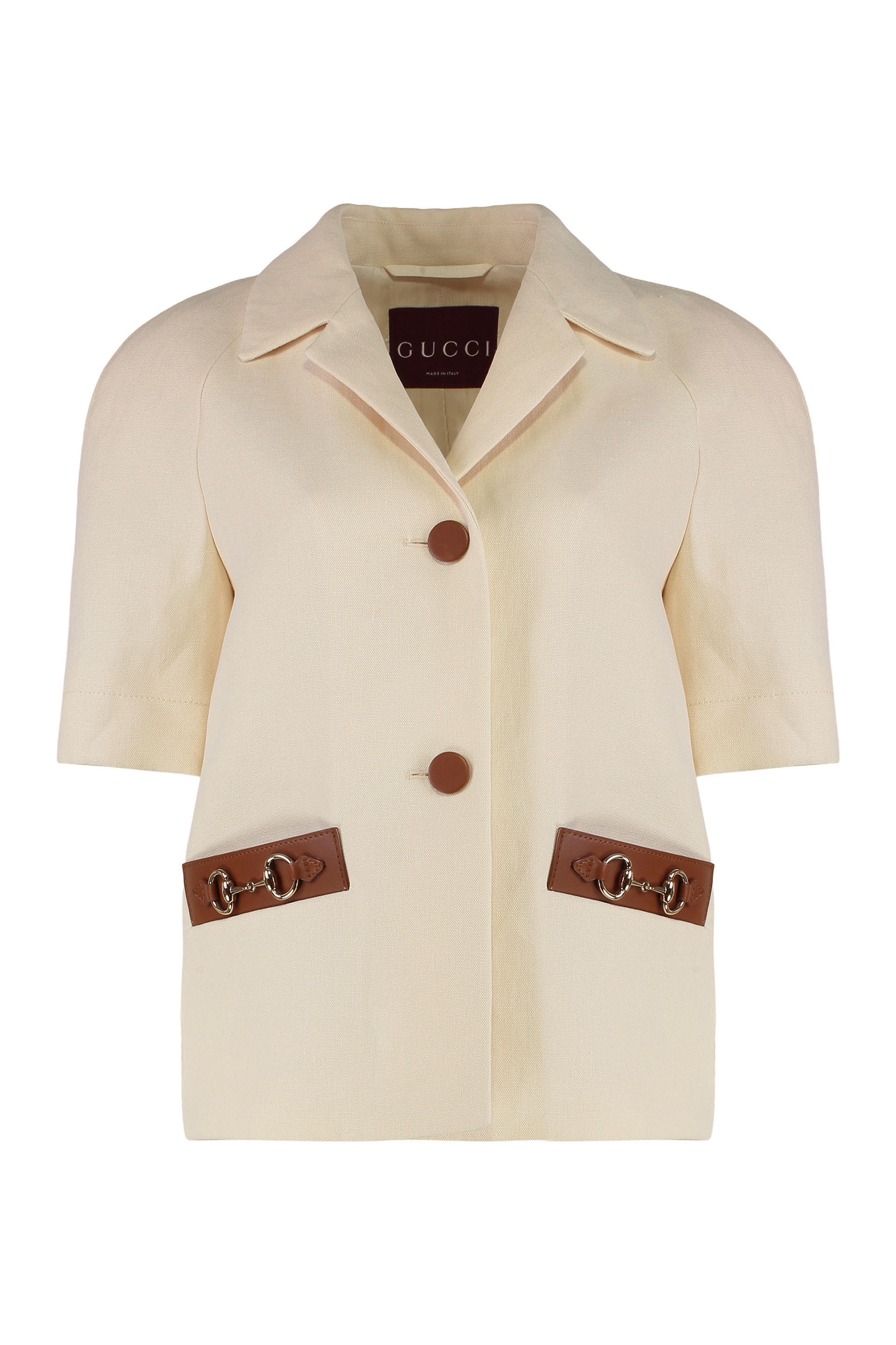 Linen jacket with leather details