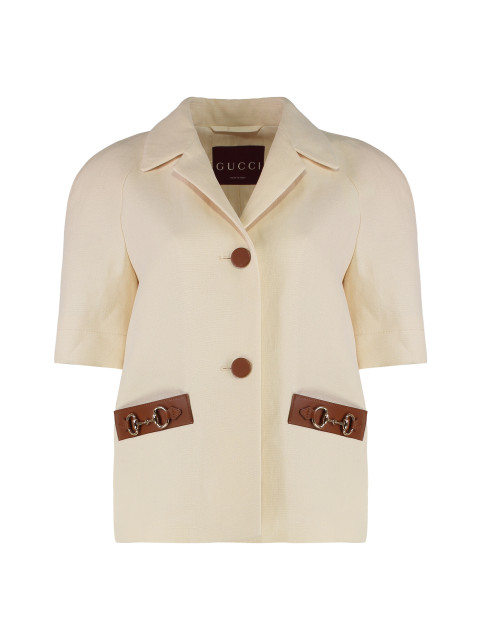 Linen jacket with leather details