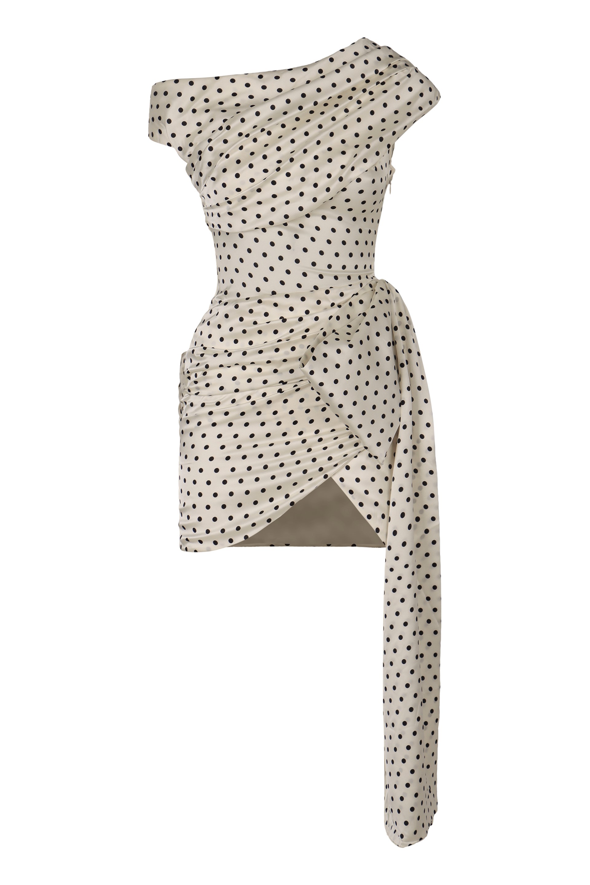 Mini satin dress with polka dots
