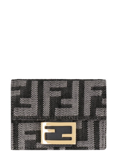Micro Baguette wallet in jacquard FF denim effect