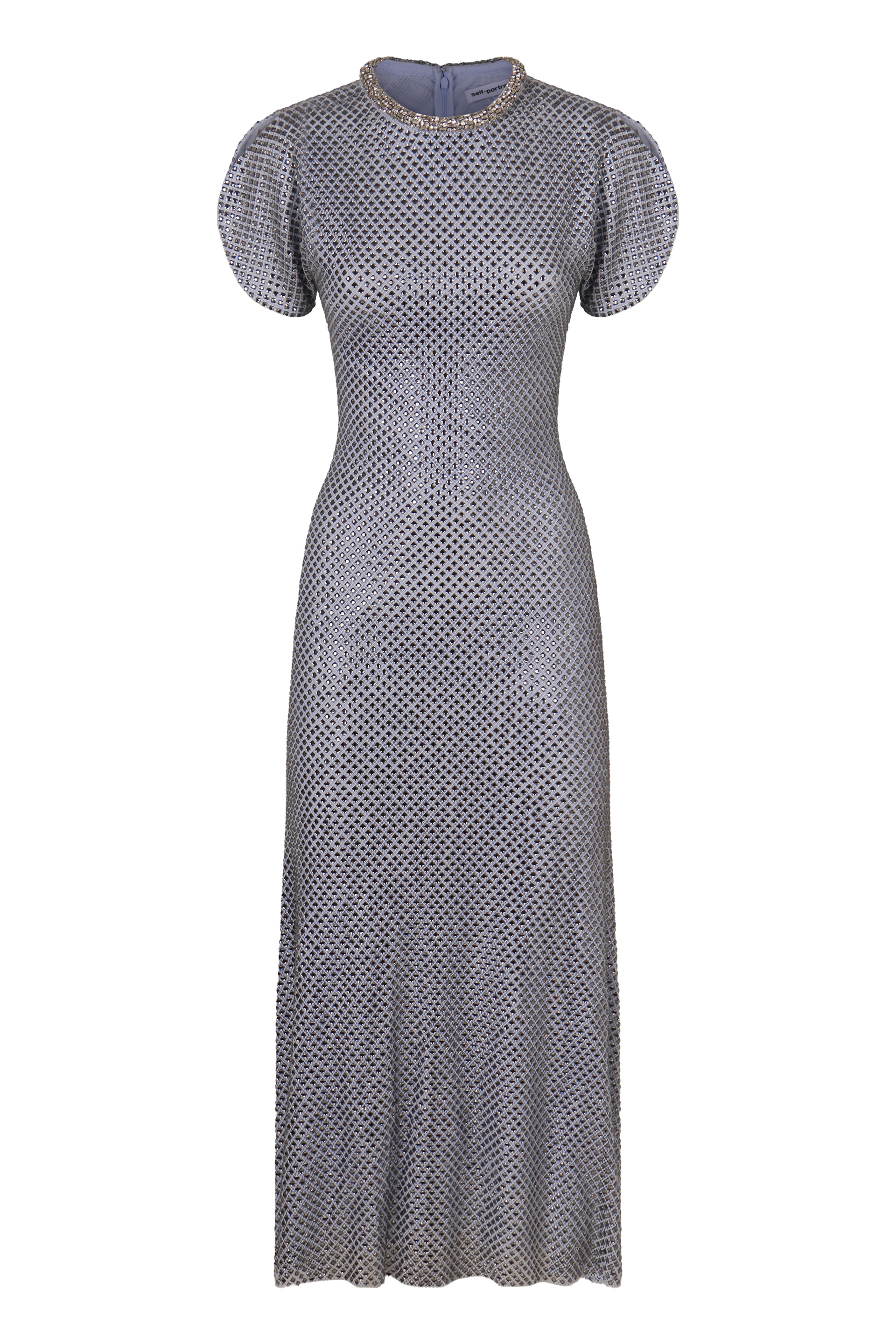Midi dress in mesh with rhinestones