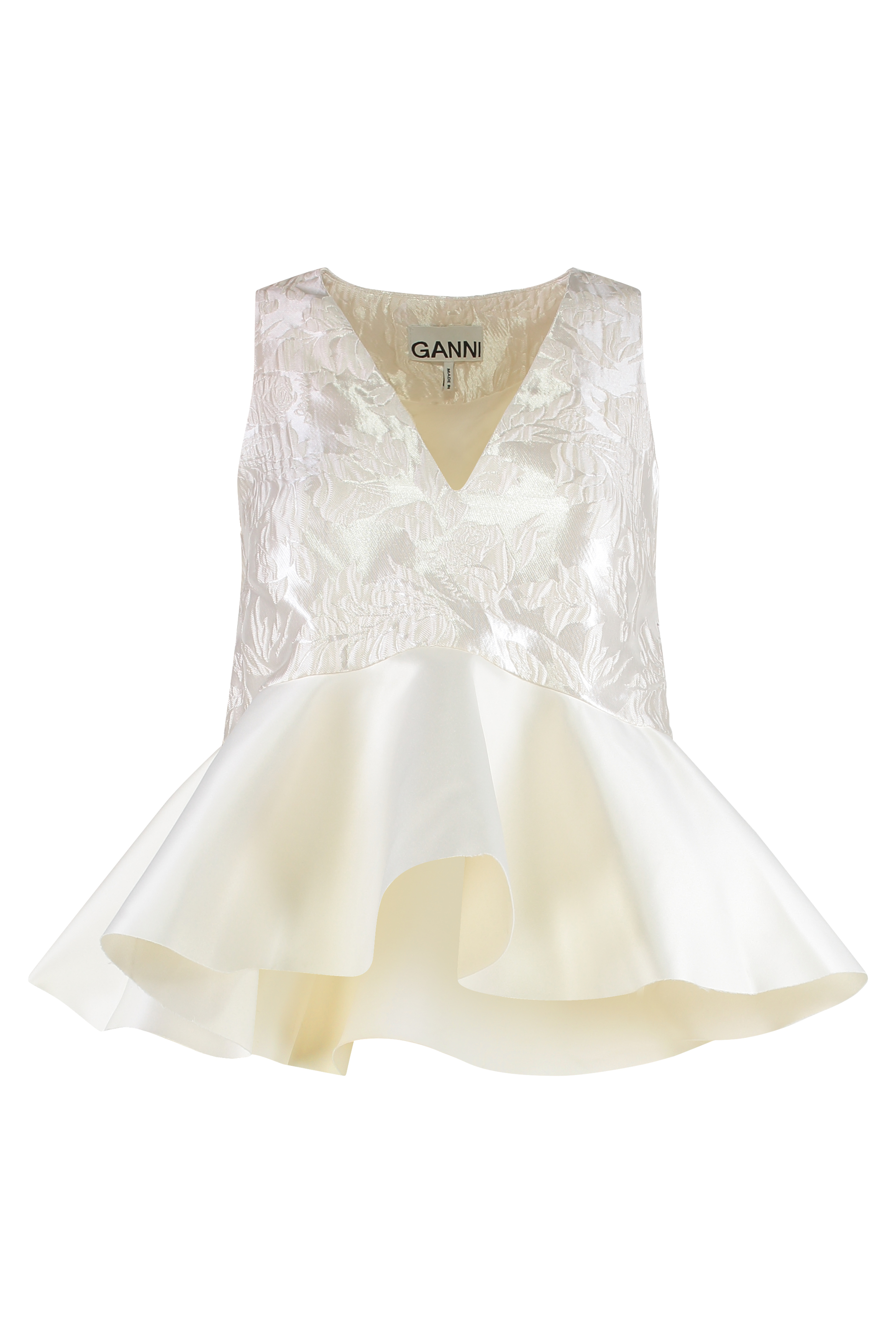 Satin top with peplum and cloque