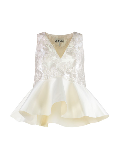 Satin top with peplum and cloque