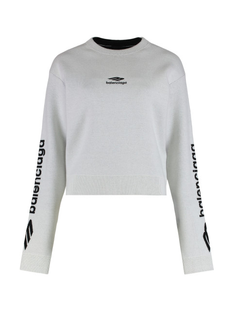Crew neck sweater in wool double face